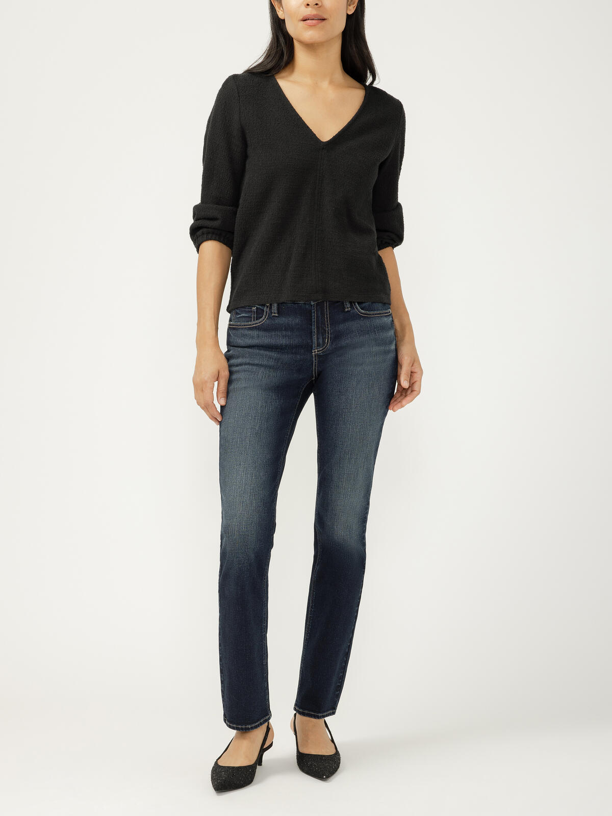 Elyse Mid Rise Straight Leg Luxe Stretch Jeans image number 0