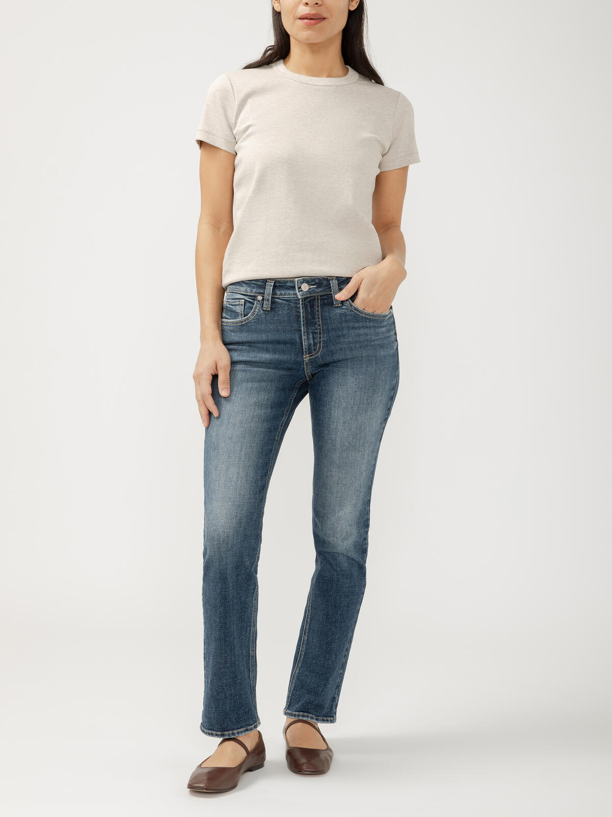 Elyse Mid Rise Straight Leg Jeans image number 0