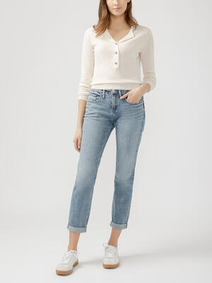 Boyfriend Mid Rise Slim Leg Luxe Stretch Jeans