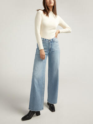 V-Front Mid Rise Wide Leg Jeans