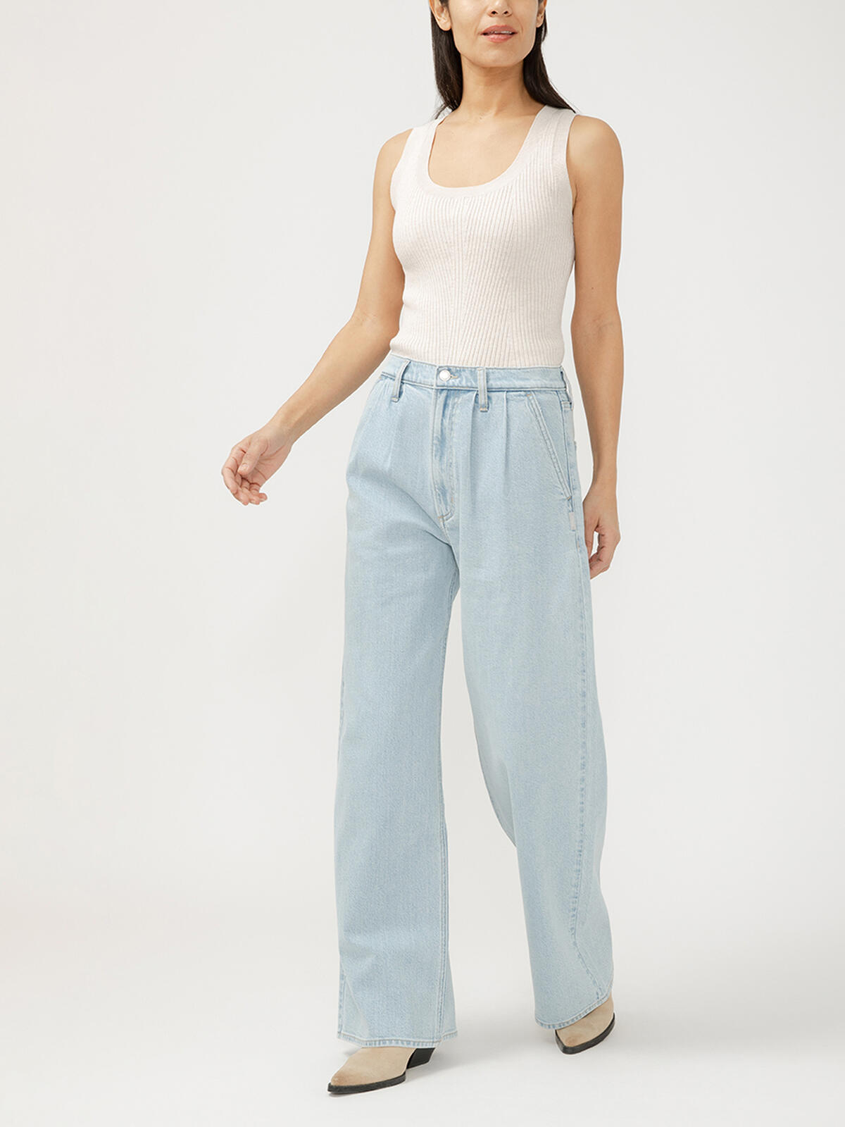 High Rise Pleated Trouser Leg Jeans image number 0