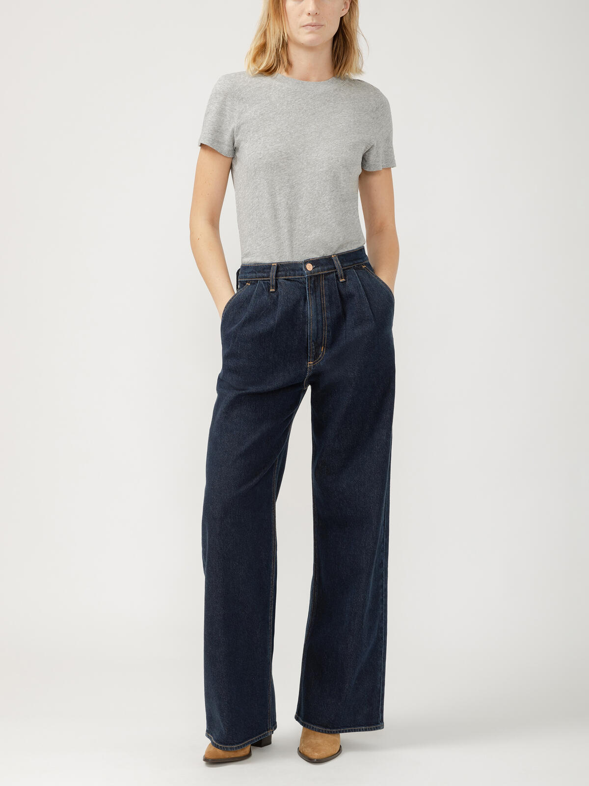 High Rise Pleated Trouser Leg Jeans image number 0
