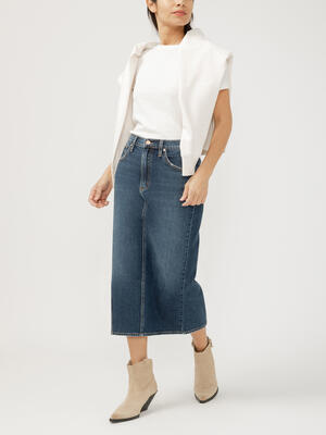Side Slit Denim Midi Skirt