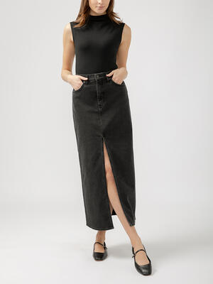Front-Slit Maxi Jean Skirt