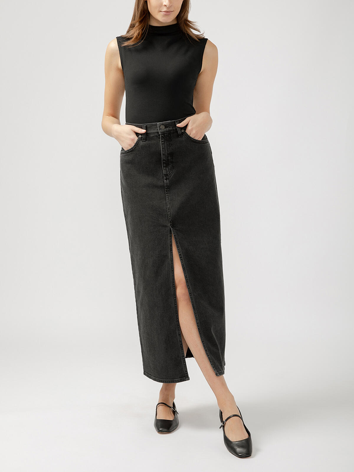 Front-Slit Maxi Jean Skirt image number 0