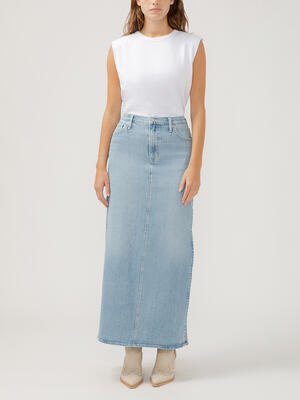 Side Slit Denim Maxi Skirt