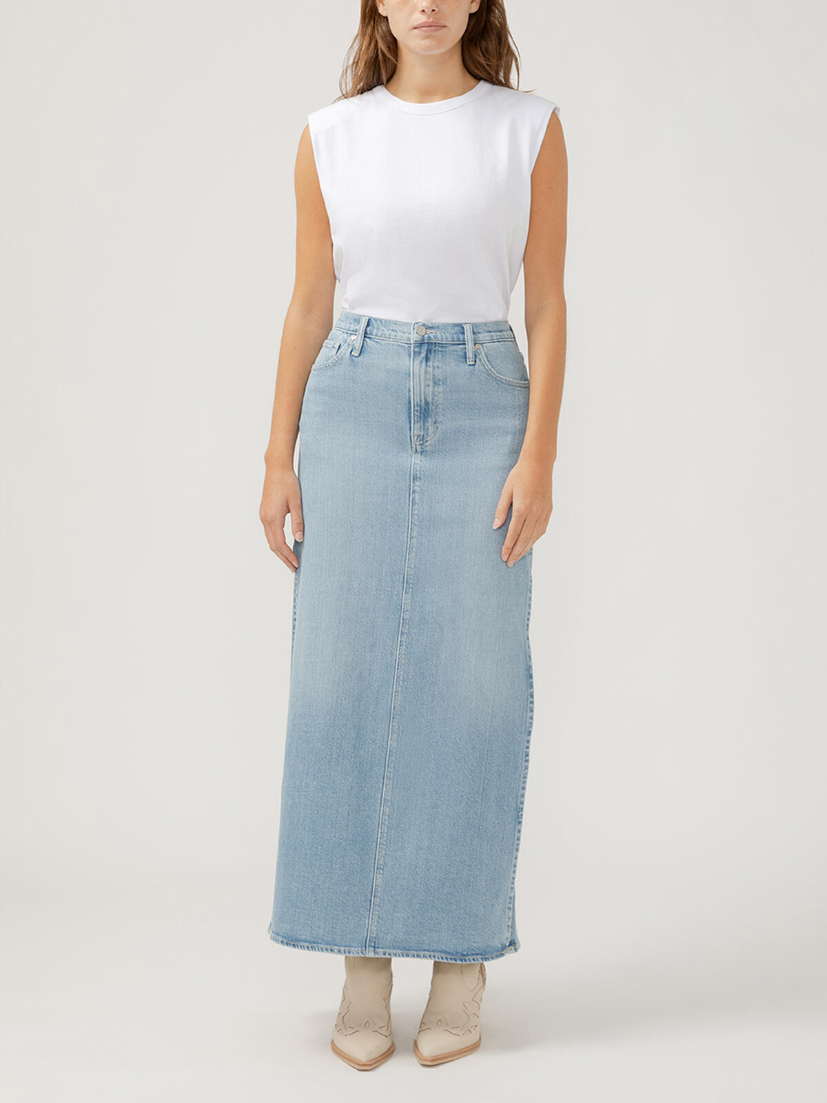 Side Slit Denim Maxi Skirt image number 0