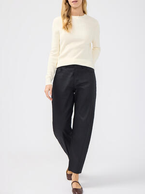 High Rise Slim Barrel Leg Coated Jeans