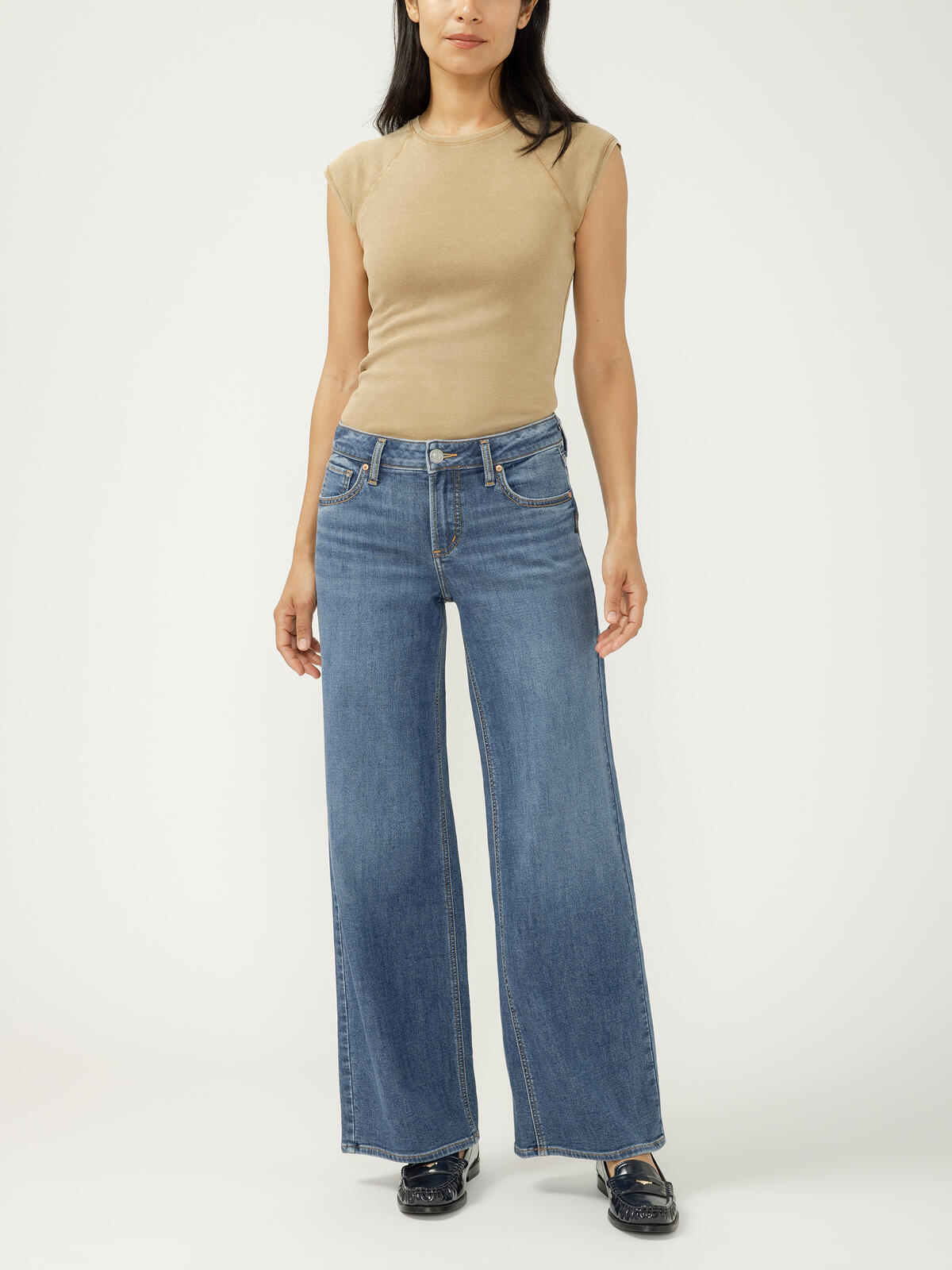 Suki Mid Rise Wide Leg Knit Flex Jeans image number 0