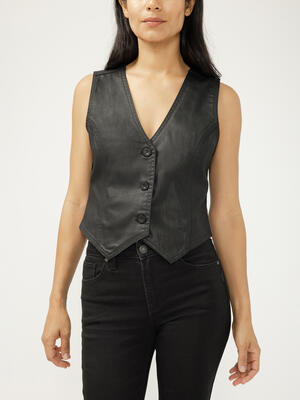 Black Coated Denim Vest