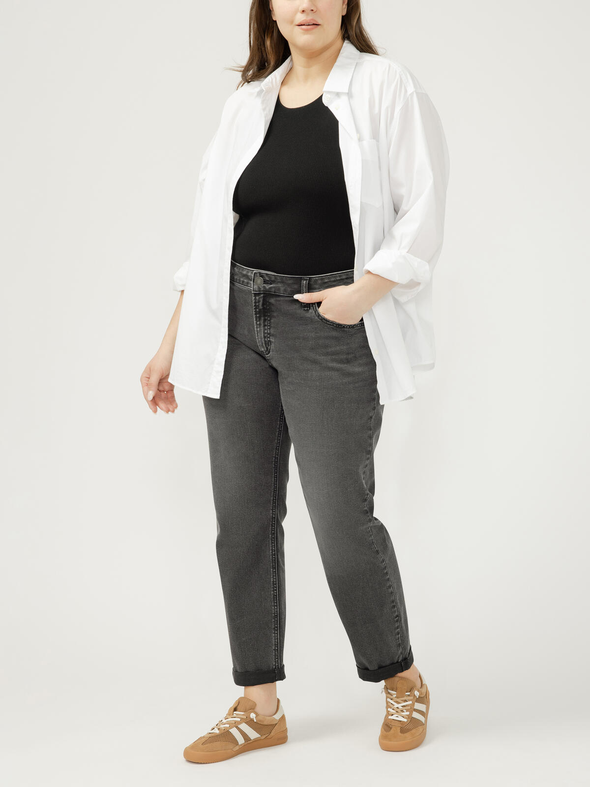 Boyfriend Mid Rise Slim Leg Jeans Plus Size image number 0