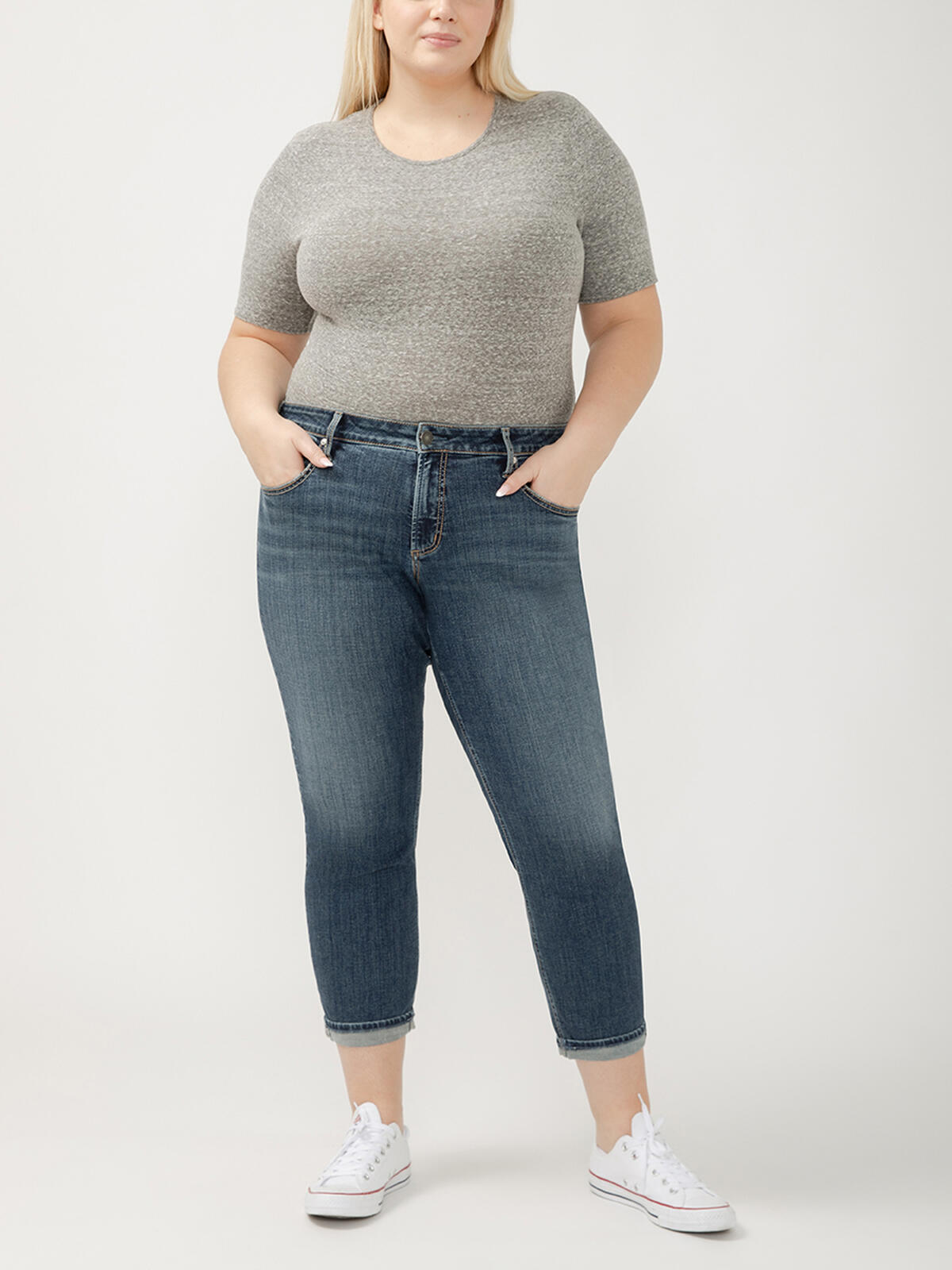 Boyfriend Mid Rise Slim Leg Jeans Plus Size image number 0