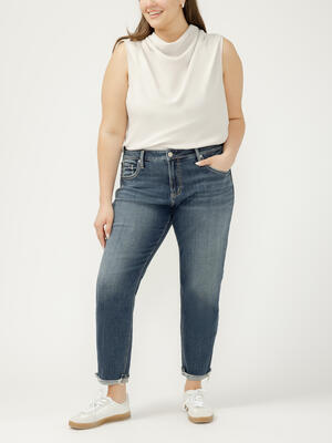 Boyfriend Mid Rise Slim Leg Jeans Plus Size