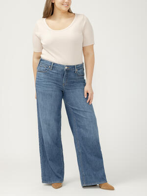 Suki Mid Rise Wide Leg Knit Flex Jeans