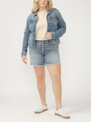 Notched Crop Jean Jacket Plus Size